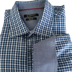 Bugatchi  Mens‎ Blue Checked Long Sleeve Shirt Sz XL